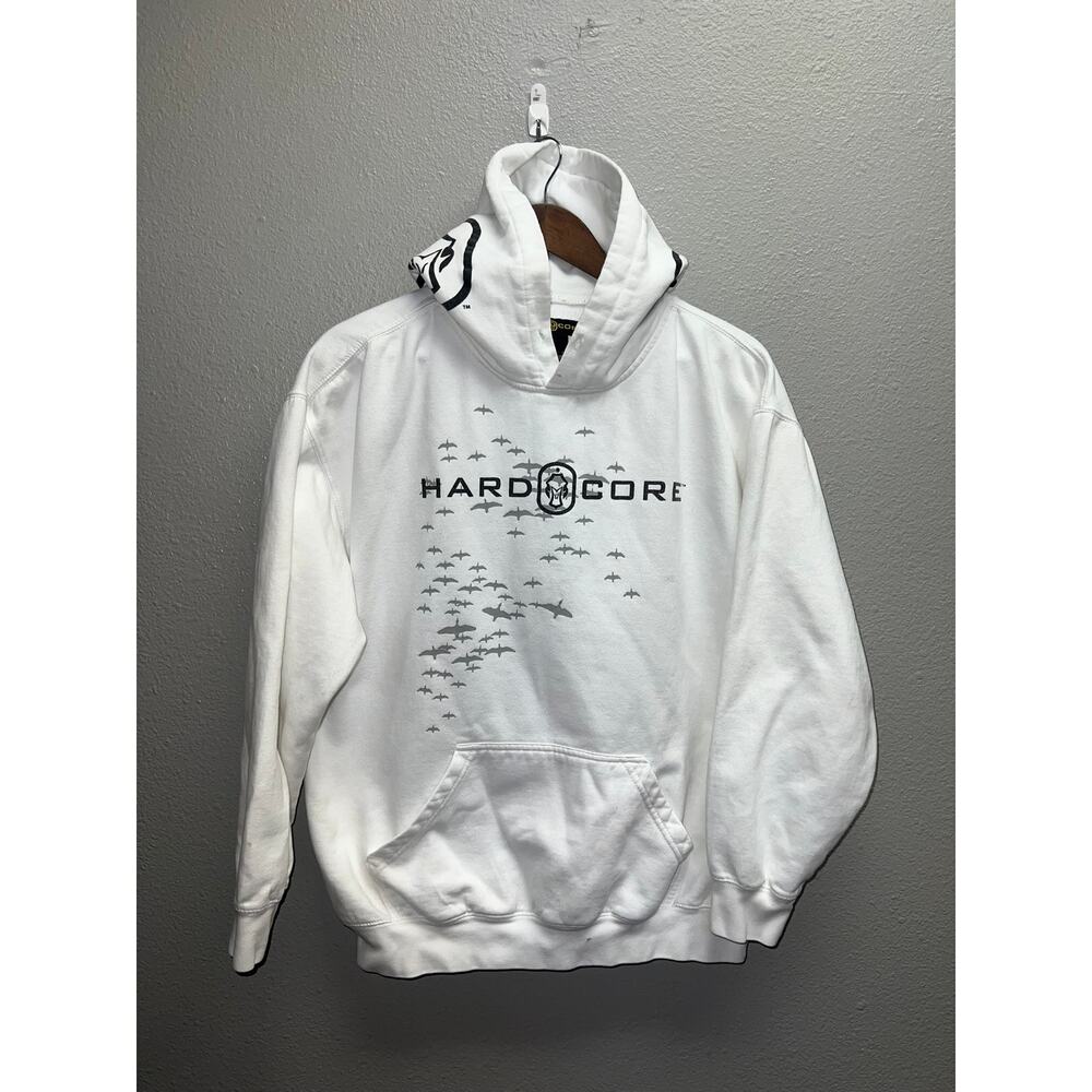 Hardcore Hoodie Hard Core Snow Advisorry Geese Duck Hunting White Pullover Large